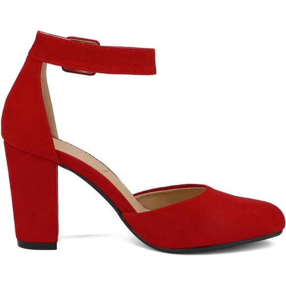 Dream Pairs Women Red Suede Faux Suede Block High Heel Closed Toe Sandal - Picture 4 of 8